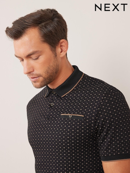 Black/Gold Diamond Short Sleeve Print Polo Shirt (T85277) | AED58