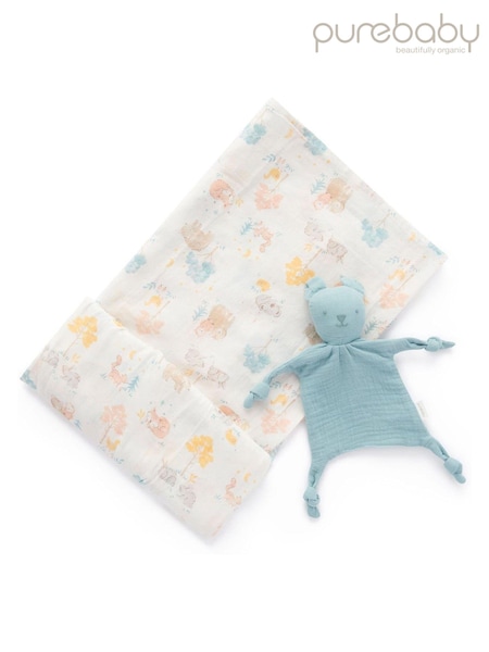 Purebaby Blue Newborn Muslin 100% Cotton Comforter & Wrap Set (T85827) | €35