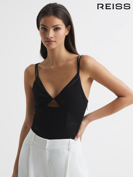 Reiss Black Ellen Mesh Contrast Strappy Cami Top (T86068) | AED706