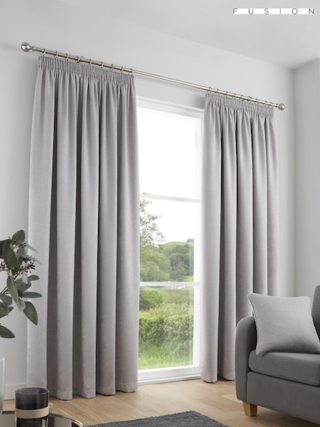 Fusion Silver Galaxy Room Darkening Woven Pair of Pencil Pleat Curtains (T86426) | $30 - $90