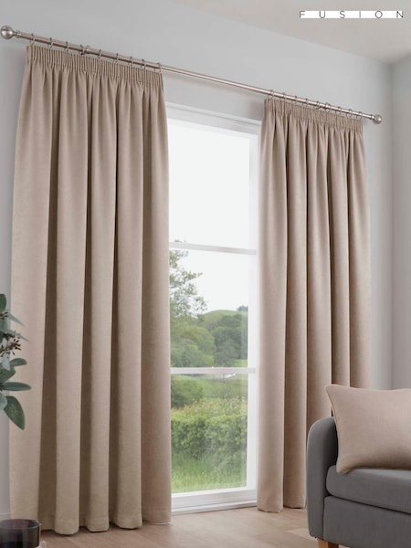 Fusion Natural Galaxy Dim Out Woven Pair of Pencil Pleat Curtains (T86427) | €34 - €100