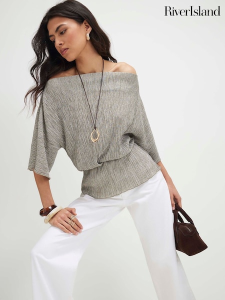 Green - River Island Short Sleeve Plisse Batwing Top