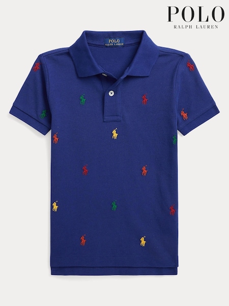Polo Ralph Lauren Boys Blue All Over Multi Logo Polo Shirt (T87753) | €49 - €54