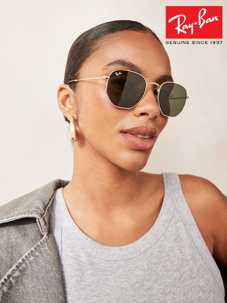 Guld &; Grön lins - Ray-ban Medium Hexagonal Flat Lens Sunglasses (T88019) | kr3 260