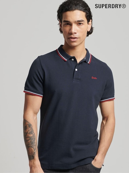 Superdry Blue Cotton Vintage Tipped Short Sleeve Polo Shirt (T88185) | €26
