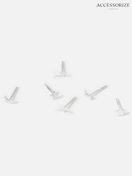 Accessorize Sterling Silver Star and Moon Stud Earrings Set (T89450) | €23