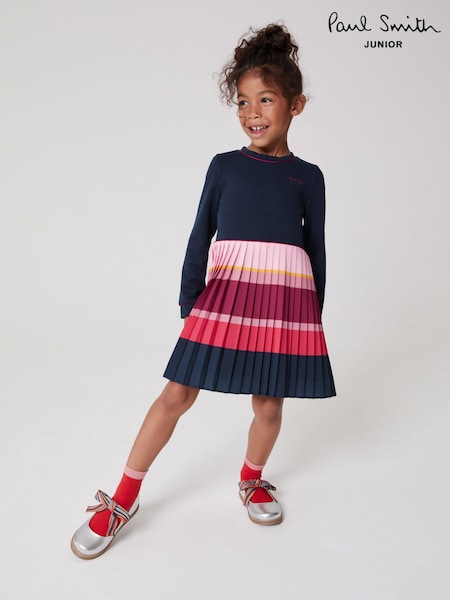 Paul Smith Junior Girls Long Sleeve Pleated Dress (T89504) | AED265