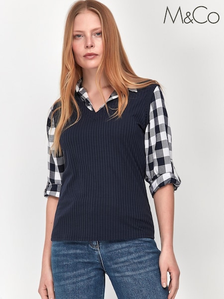 M&Co Blue Check Two-In-One Shirt (T89613) | €13