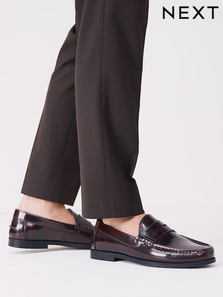 Burgundy Red Regular Fit Leather Penny Loafers (T90061) | 167 zł