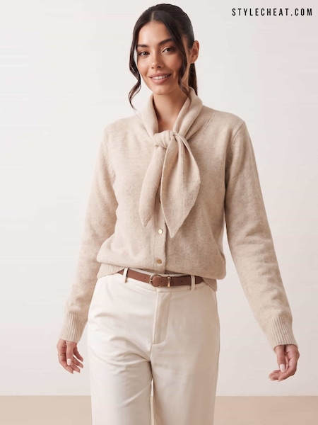 Бежевый - Style Cheat Scarf Tie Cardigan