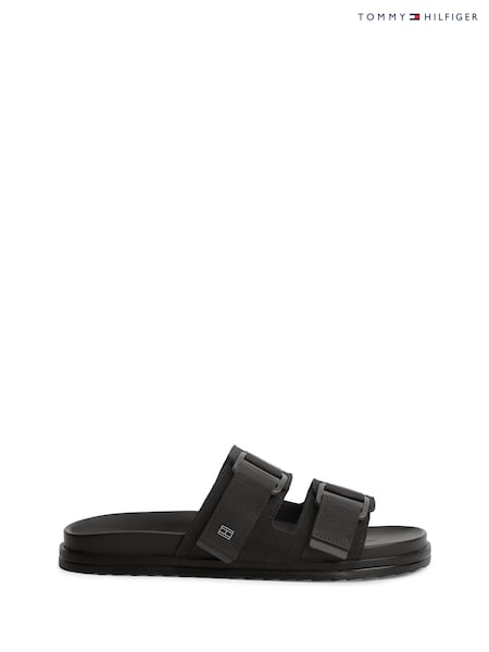 Black - Regular Tommy Hilfiger Webbing Strap Buckle Suede Sandals