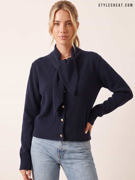Blå - Style Cheat Scarf Tie Cardigan