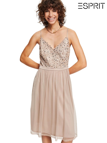 Esprit Light Taupe Bead And Sequins Dress (T90837) | €35
