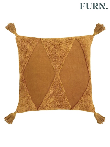 Furn Ginger Brown Kantha 100% Cotton Tassel Corduroy Cushion (T91616) | €11.50