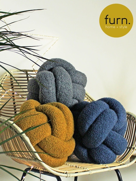 furn. Charcoal Grey Bouclé Knot Shearling Cushion (T91634) | €34