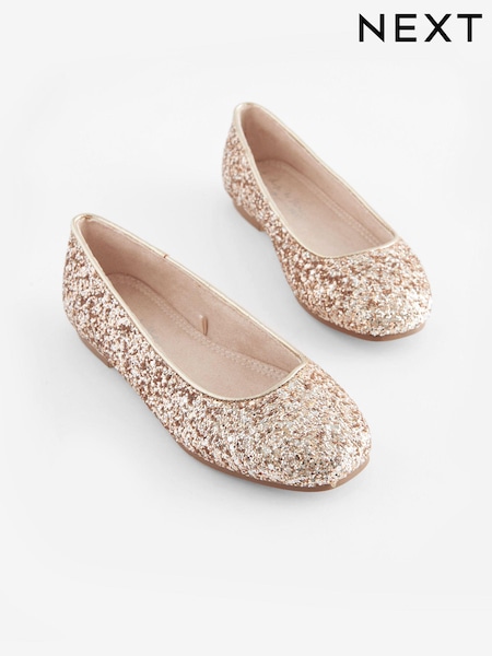 Rose Gold Glitter Square Toe Occasion Ballet Shoes (T91759) | €11 - €15