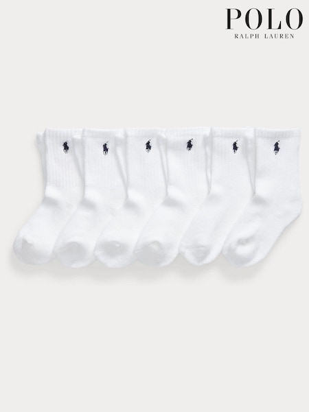 Polo Ralph Lauren White Boys Logo 100% Cotton Socks 6 Pack (T92233) | €15.50 - €28
