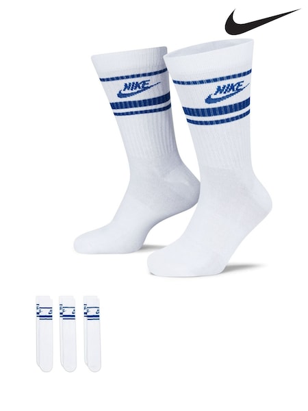 Nike White/Blue Sportswear Everyday Essential White Crew Socks 3 Pack (T92335) | €21.50