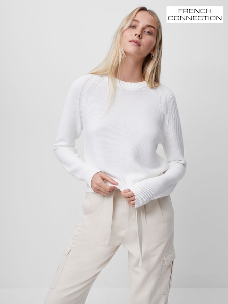 French Connection White Crew Neck Lilly Mozart 100% Cotton Jumper (T92475) | 243 QAR