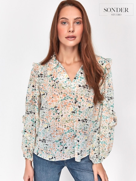 Sonder Studio Cream Floral Ruffle Blouse (T92633) | €17