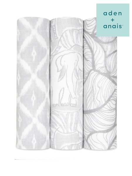 aden + anais Grey Large Silky Soft Culture Club Muslin Blankets 3 Pack (T92640) | kr657