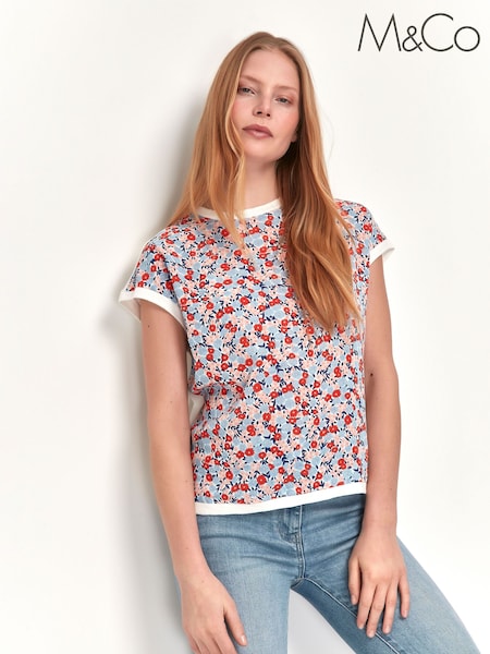 M&Co White Woven Floral T-Shirt (T93583) | 10 €