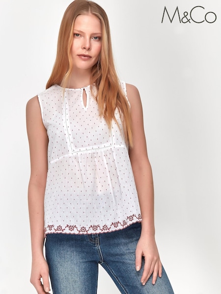 M&Co White Embroided Shell Hem Blouse (T93590) | €12