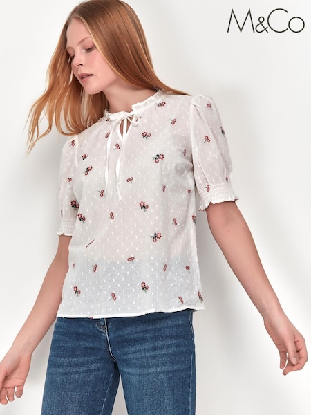 M&Co White Embroided Blouse (T93592) | €11