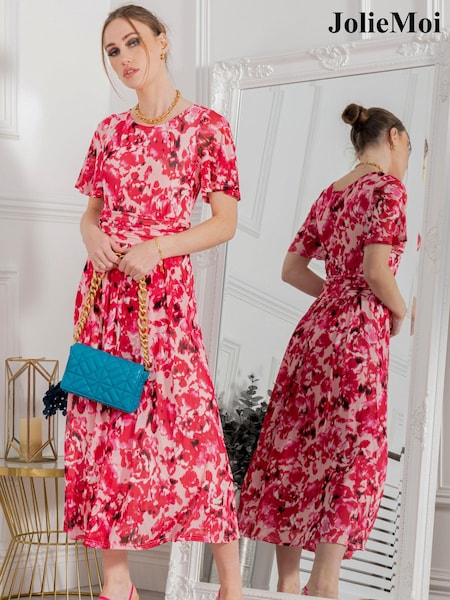 Jolie Moi Pink Gianna Print Mesh Maxi Dress (T93624) | €26