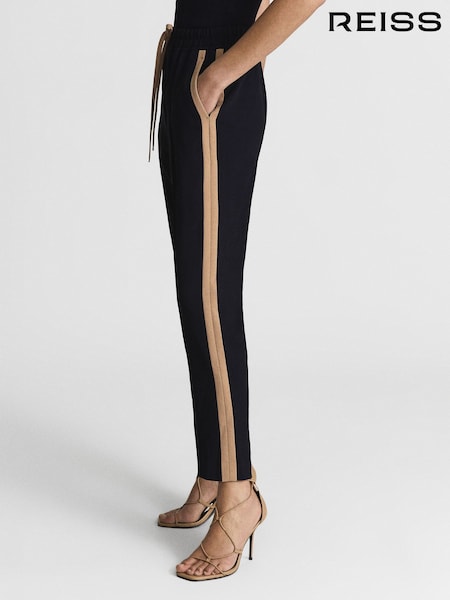 Reiss Navy Frazer Taper Tapered Side Stripe Trousers (T93979) | AED922