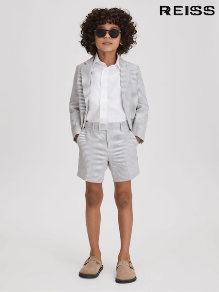 Reiss Soft Blue Barr 3-9 yrs Single Breasted Seersucker Blazer (T94122) | 720 QAR