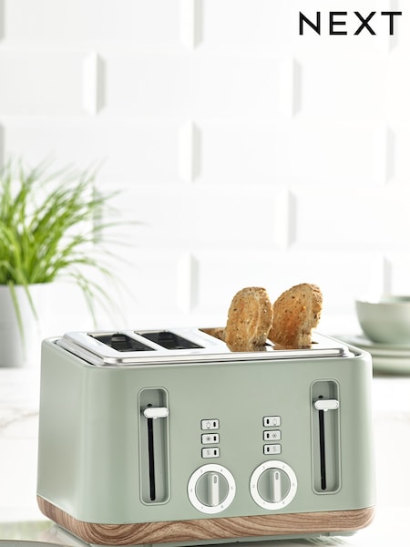 Sage Green Bronx Wood Effect 4 Slice Toaster (T94369) | €76