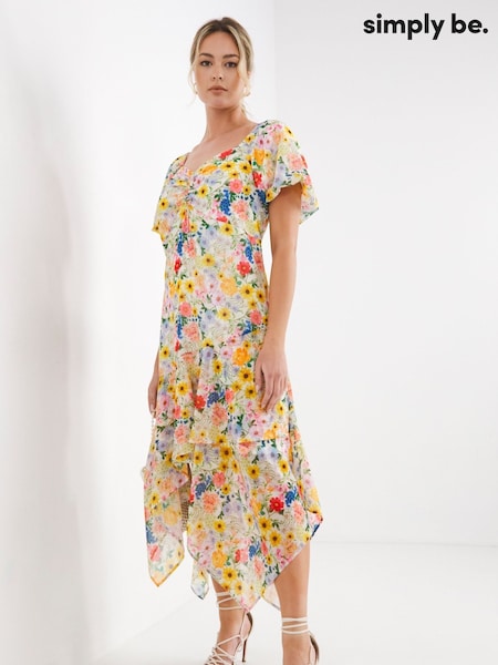 Simply Be Yellow Ruched Front Digi Printed Sunflower Midi Dress (T94530) | €32