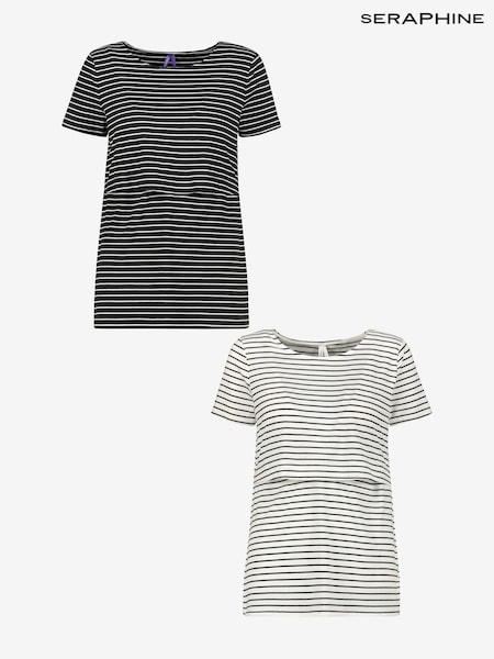 Seraphine Black Stripe Maternity & Nursing T-Shirt 2 Pack (T95223) | kr700