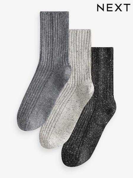 Grey Thermal Wool Blend Ankle Socks 3 Pack With Silk (T95286) | €22