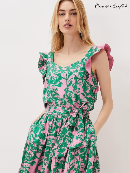 Phase Eight Cleona Green Printed Dobby Co-Ord Top (T96400) | €39
