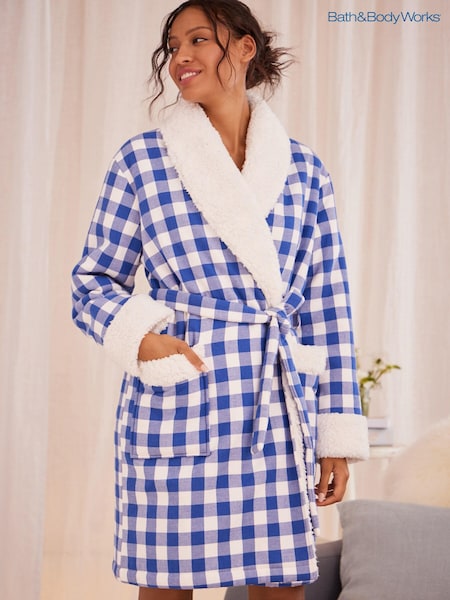 Bath & Body Works Blue Gingham Viscose Cosy Dressing Gown (T97144) | ₪277