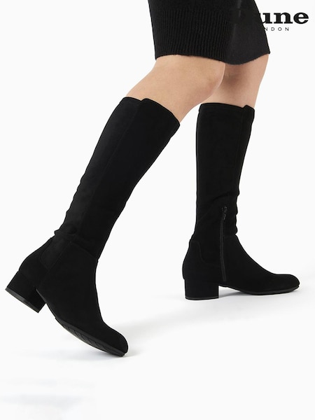 Dune London Black Suede Standard Fit Tayla Smart Stretch High Leg Boots (T97611) | 9,553 UAH