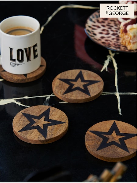 Rockett St George Set of 2 Wood Studio Star Set of 4 Coasters (T98192) | €32