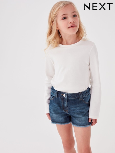 Mid Blue Denim Regular Length Frayed Edge Denim Shorts (3-16yrs) (T98546) | R$ 90 - R$ 135