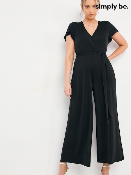 Simply Be Black Slinky Wide Leg Tie Front Jumpsuit (T98766) | € 26