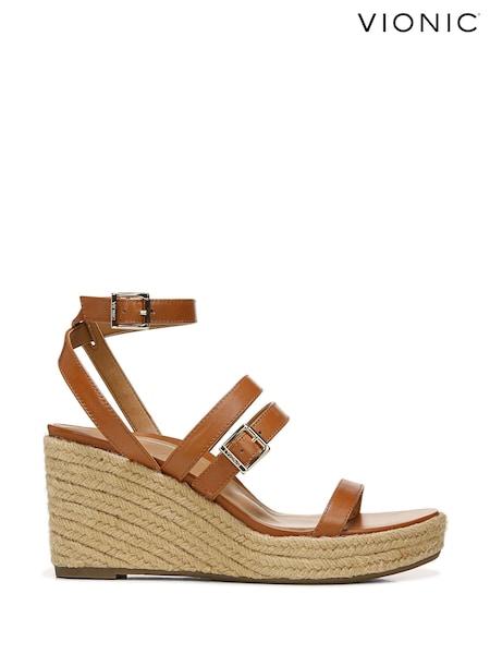 Vionic Sabina Brown Leather Ankle Strap Sandals (T98793) | €83