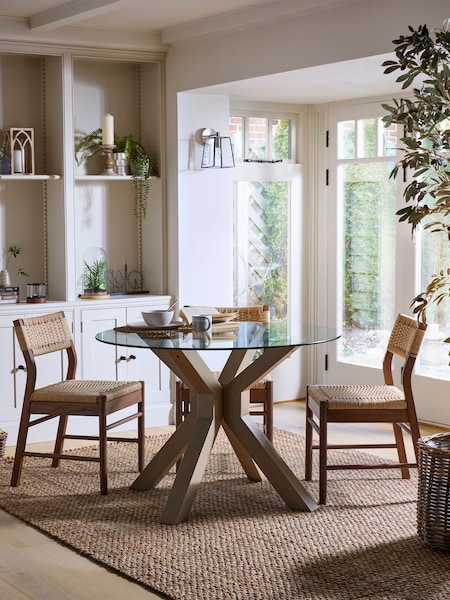 Natural Oak Effect Oslo Solid Oak & Glass Bar Round 4 Seater Dining Table (T98847) | €290