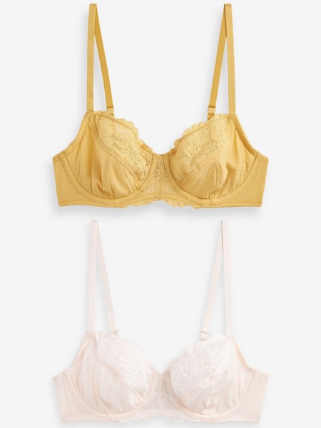 Ochre Yellow/Cream Spot Jacquard Non Pad Full Cup Bras 2 Pack (T98997) | €15