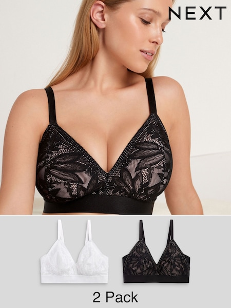 Black/White DD+ Non Pad Non Wire Lace Detail Ultimate Comfort Bras 2 Pack (T99034) | €41.50