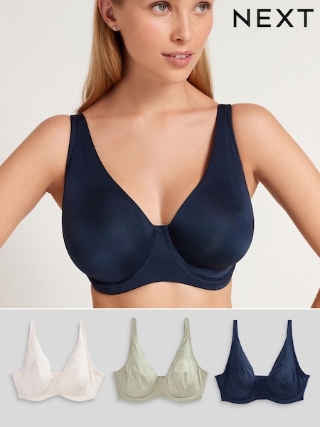 Grün/Marineblau/Creme - DD+ Microfibre Smoothing T-Shirt Bras 3 Pack (T99035) | 15 €