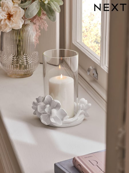 White Magnolia Flower Hurricane Candle Holder (T99337) | €39