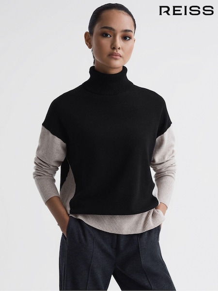Reiss Stone/Black Alexis Wool Blend Roll Neck Jumper (T99384) | €70