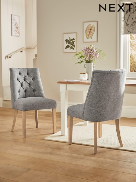 Set of 2 Chunky Weave Mid Grey Wolton Light Wood Leg Collection Luxe Button Dining Chairs (T99530) | €455