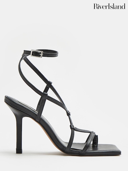 River Island Black Asymmetrical Barely There Sandals (T99625) | €22